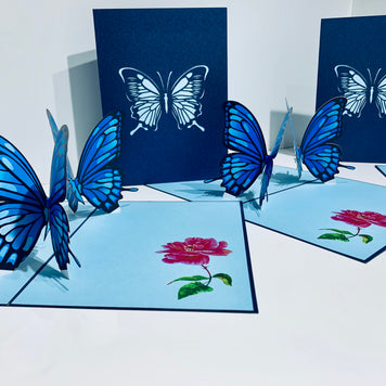 Large Gorgeous Navy Blue Butterfly Origami Pop Cards 3D Pop Up Greeting Card Happy Birthday Thank You Handmade Gift Thinking of You Blank Card for Any Occasion Happy Mother's Day Happy Father's Australiana