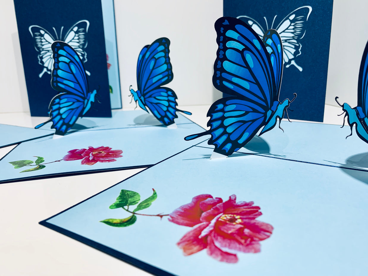 Large Gorgeous Navy Blue Butterfly Origami Pop Cards 3D Pop Up Greeting Card Happy Birthday Thank You Handmade Gift Thinking of You Blank Card for Any Occasion Happy Mother's Day Happy Father's Australiana