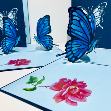 Large Gorgeous Navy Blue Butterfly Origami Pop Cards 3D Pop Up Greeting Card Happy Birthday Thank You Handmade Gift Thinking of You Blank Card for Any Occasion Happy Mother's Day Happy Father's Australiana