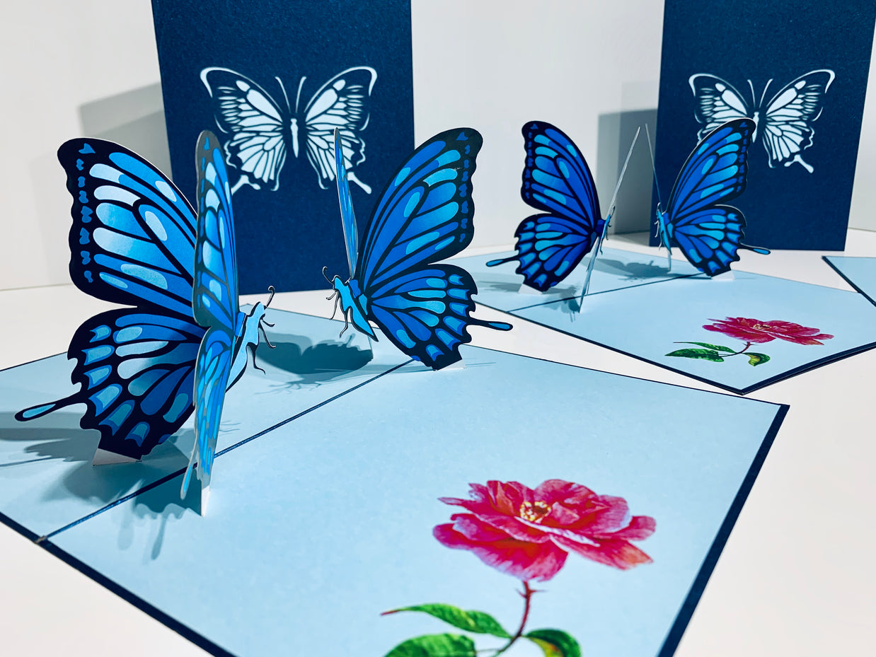 Large Gorgeous Navy Blue Butterfly Origami Pop Cards 3D Pop Up Greeting Card Happy Birthday Thank You Handmade Gift Thinking of You Blank Card for Any Occasion Happy Mother's Day Happy Father's Australiana