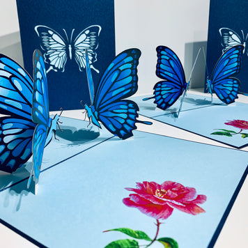Large Gorgeous Navy Blue Butterfly Origami Pop Cards 3D Pop Up Greeting Card Happy Birthday Thank You Handmade Gift Thinking of You Blank Card for Any Occasion Happy Mother's Day Happy Father's Australiana