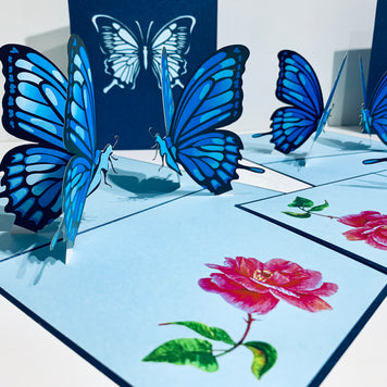 Large Gorgeous Navy Blue Butterfly Origami Pop Cards 3D Pop Up Greeting Card Happy Birthday Thank You Handmade Gift Thinking of You Blank Card for Any Occasion Happy Mother's Day Happy Father's Australiana