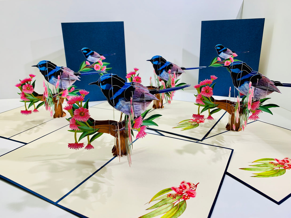 Superb Fairy-Wren or Known as Blue Wren Aussie Bird Origami Pop Cards 3D Pop Up Greeting Card Happy Birthday Thank You Handmade Gift Thinking of You Blank Card for Any Occasion Happy Mother's Day Happy Father's Australiana Birds