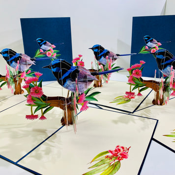 Superb Fairy-Wren or Known as Blue Wren Aussie Bird Origami Pop Cards 3D Pop Up Greeting Card Happy Birthday Thank You Handmade Gift Thinking of You Blank Card for Any Occasion Happy Mother's Day Happy Father's Australiana Birds