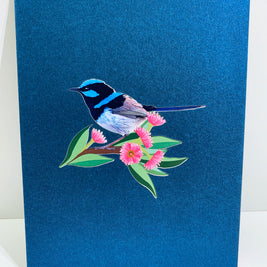 Superb Fairy-Wren or Known as Blue Wren Aussie Bird Origami Pop Cards 3D Pop Up Greeting Card Happy Birthday Thank You Handmade Gift Thinking of You Blank Card for Any Occasion Happy Mother's Day Happy Father's Australiana Birds