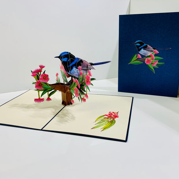 Superb Fairy-Wren or Known as Blue Wren Aussie Bird Origami Pop Cards 3D Pop Up Greeting Card Happy Birthday Thank You Handmade Gift Thinking of You Blank Card for Any Occasion Happy Mother's Day Happy Father's Australiana Birds