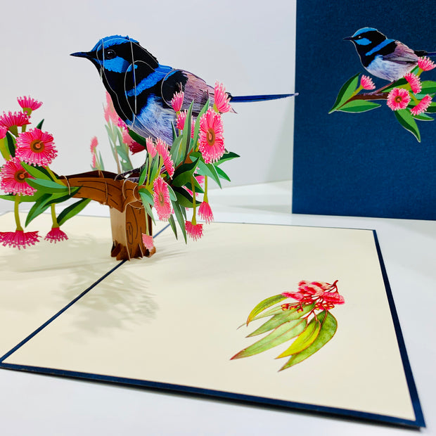Superb Fairy-Wren or Known as Blue Wren Aussie Bird Origami Pop Cards 3D Pop Up Greeting Card Happy Birthday Thank You Handmade Gift Thinking of You Blank Card for Any Occasion Happy Mother's Day Happy Father's Australiana Birds