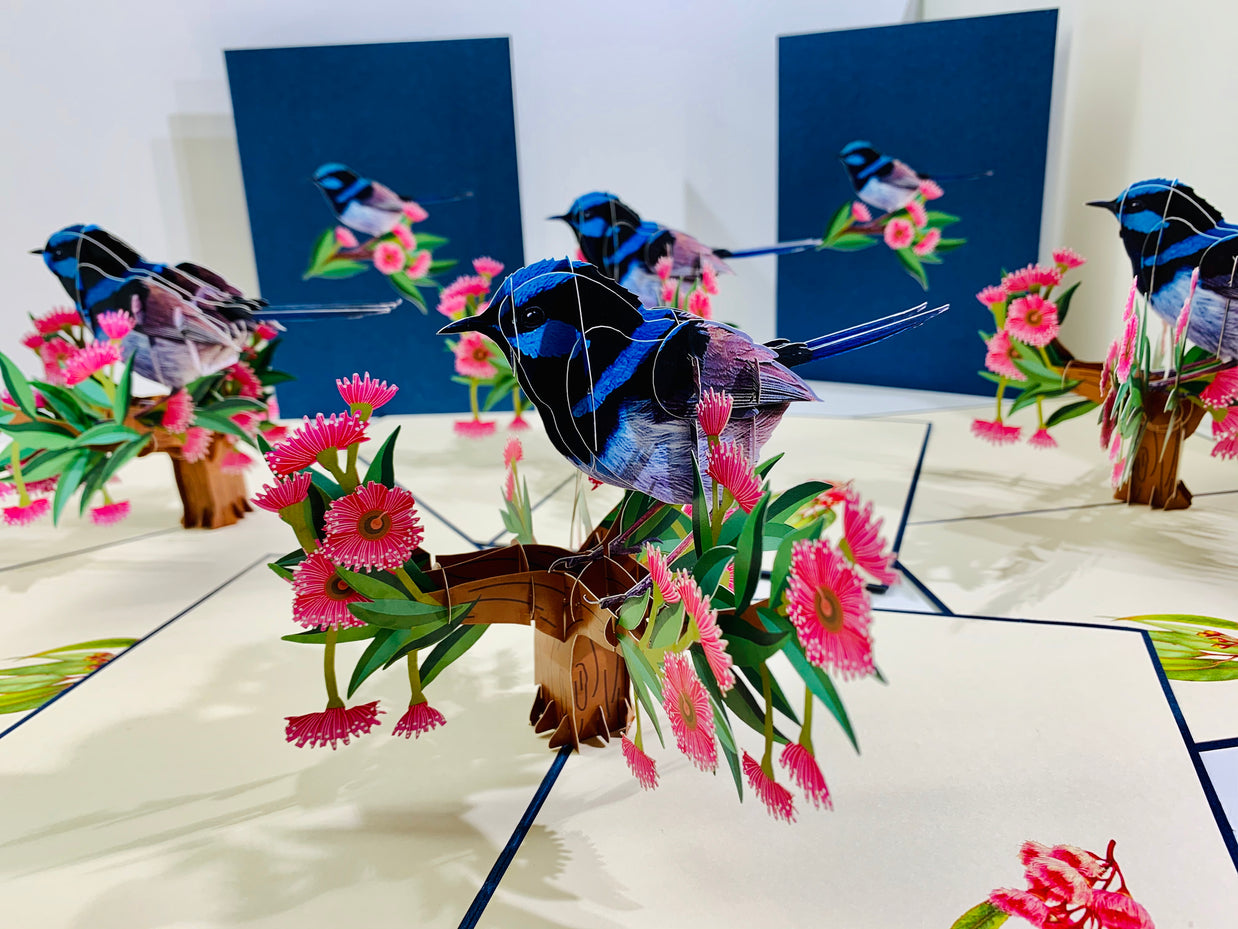 Superb Fairy-Wren or Known as Blue Wren Aussie Bird Origami Pop Cards 3D Pop Up Greeting Card Happy Birthday Thank You Handmade Gift Thinking of You Blank Card for Any Occasion Happy Mother's Day Happy Father's Australiana Birds