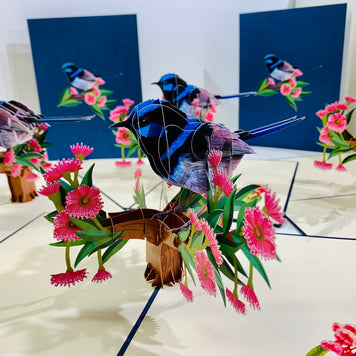 Superb Fairy-Wren or Known as Blue Wren Aussie Bird Origami Pop Cards 3D Pop Up Greeting Card Happy Birthday Thank You Handmade Gift Thinking of You Blank Card for Any Occasion Happy Mother's Day Happy Father's Australiana Birds