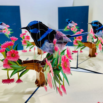 Superb Fairy-Wren or Known as Blue Wren Aussie Bird Origami Pop Cards 3D Pop Up Greeting Card Happy Birthday Thank You Handmade Gift Thinking of You Blank Card for Any Occasion Happy Mother's Day Happy Father's Australiana Birds