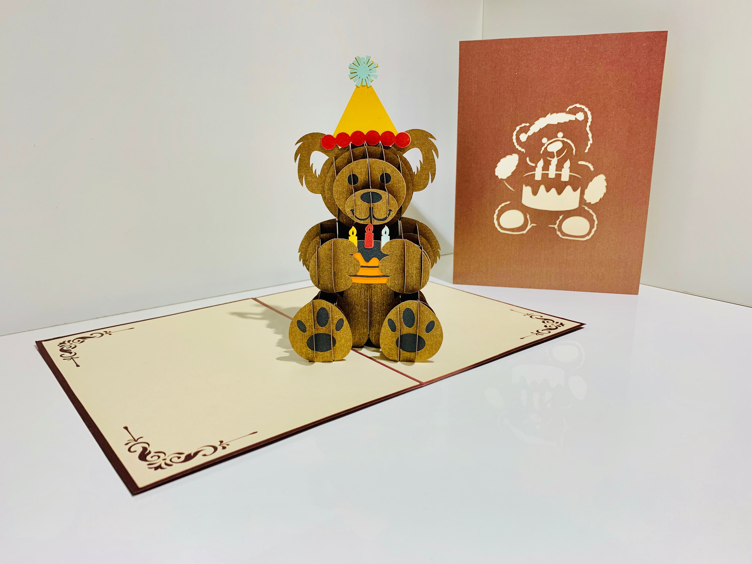 Brown Teddy Bear Birthday Origami Pop Cards 3D Pop Up Greeting Card Thank You Handmade Gift Thinking of You Happy Birthday Occasion Australiana Celebrate the Beauty and Happiness During Special Day Best Wishes Gift