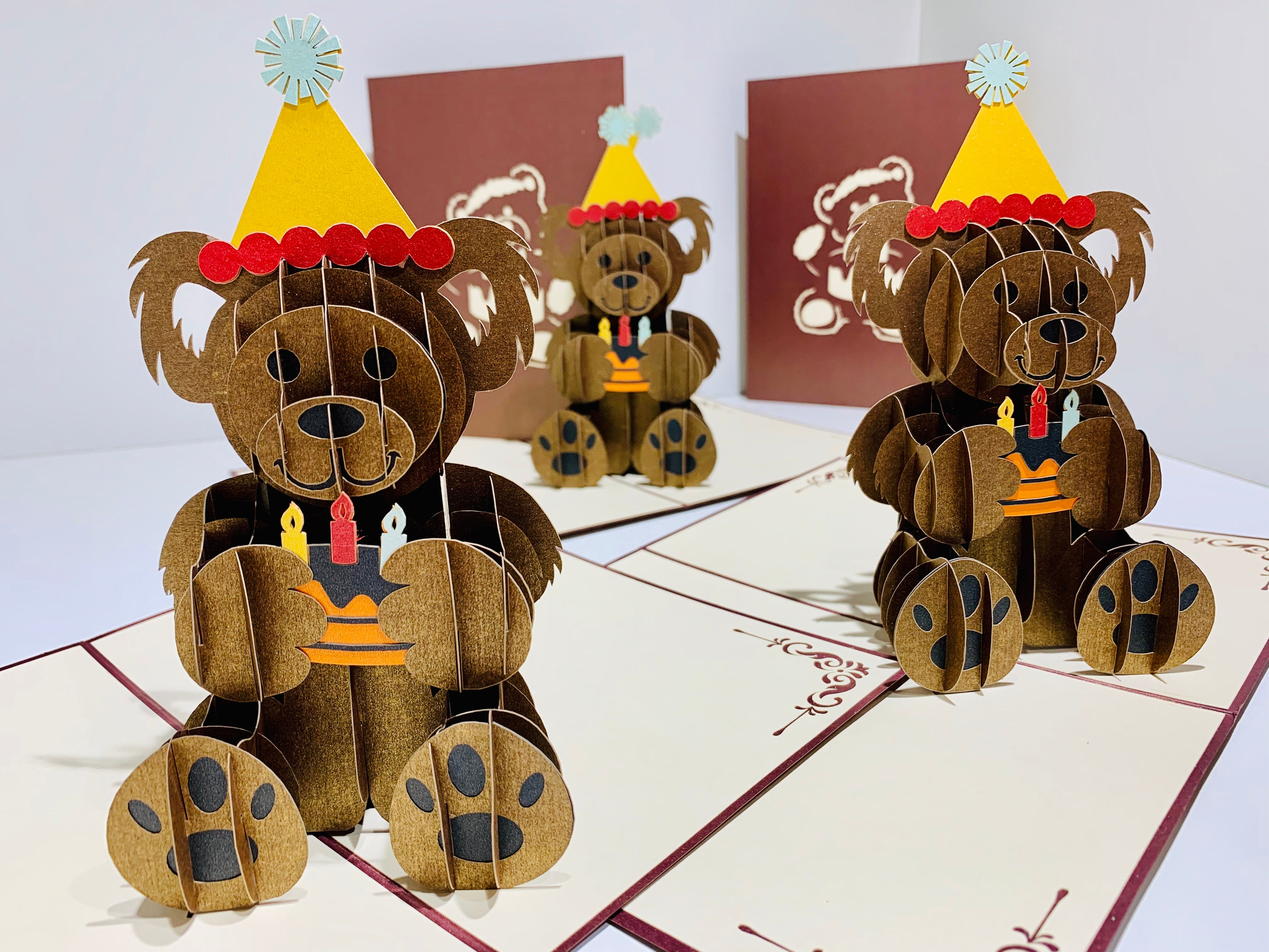 Brown Teddy Bear Birthday Origami Pop Cards 3D Pop Up Greeting Card Thank You Handmade Gift Thinking of You Happy Birthday Occasion Australiana Celebrate the Beauty and Happiness During Special Day Best Wishes Gift