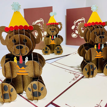 Brown Teddy Bear Birthday Origami Pop Cards 3D Pop Up Greeting Card Thank You Handmade Gift Thinking of You Happy Birthday Occasion Australiana Celebrate the Beauty and Happiness During Special Day Best Wishes Gift