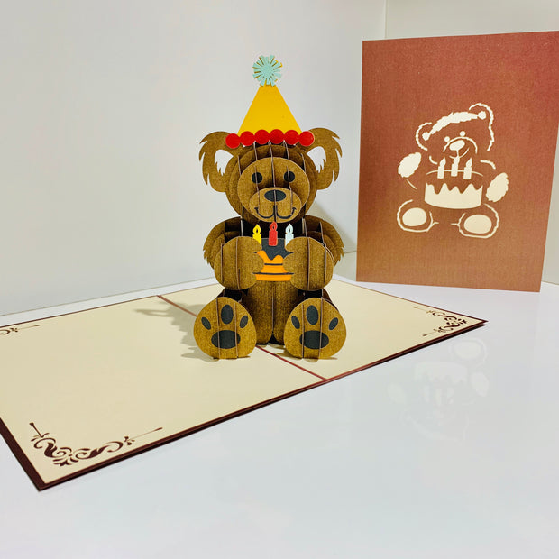 Brown Teddy Bear Birthday Origami Pop Cards 3D Pop Up Greeting Card Thank You Handmade Gift Thinking of You Happy Birthday Occasion Australiana Celebrate the Beauty and Happiness During Special Day Best Wishes Gift