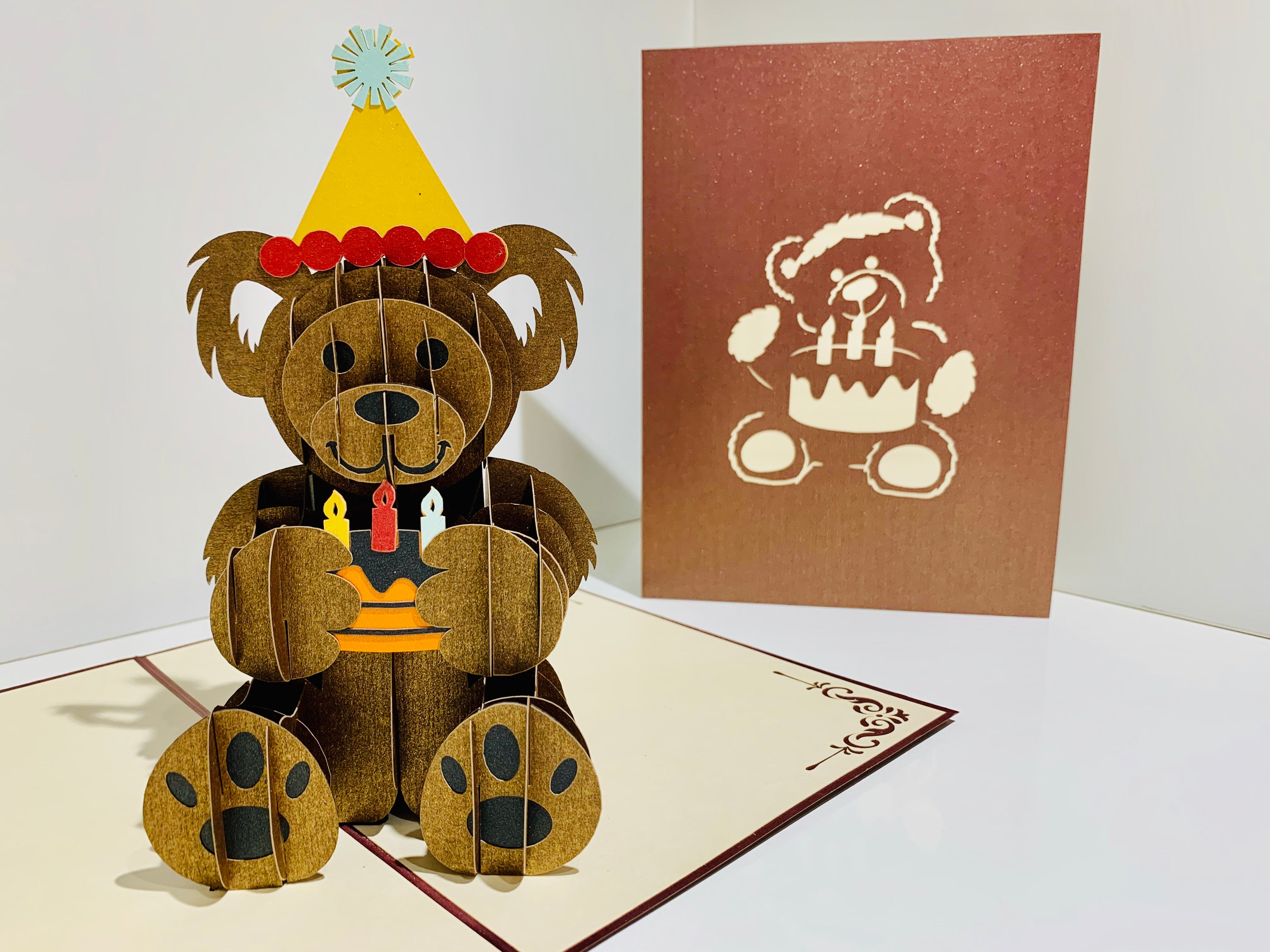 Brown Teddy Bear Birthday Origami Pop Cards 3D Pop Up Greeting Card Thank You Handmade Gift Thinking of You Happy Birthday Occasion Australiana Celebrate the Beauty and Happiness During Special Day Best Wishes Gift