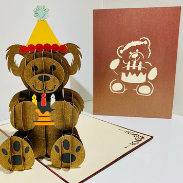 Brown Teddy Bear Birthday Origami Pop Cards 3D Pop Up Greeting Card Thank You Handmade Gift Thinking of You Happy Birthday Occasion Australiana Celebrate the Beauty and Happiness During Special Day Best Wishes Gift