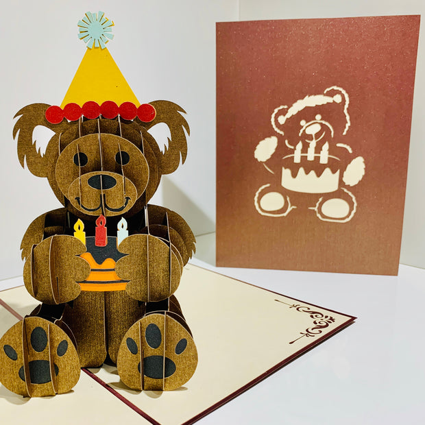 Brown Teddy Bear Birthday Origami Pop Cards 3D Pop Up Greeting Card Thank You Handmade Gift Thinking of You Happy Birthday Occasion Australiana Celebrate the Beauty and Happiness During Special Day Best Wishes Gift