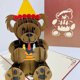 Brown Teddy Bear Birthday Origami Pop Cards 3D Pop Up Greeting Card Thank You Handmade Gift Thinking of You Happy Birthday Occasion Australiana Celebrate the Beauty and Happiness During Special Day Best Wishes Gift