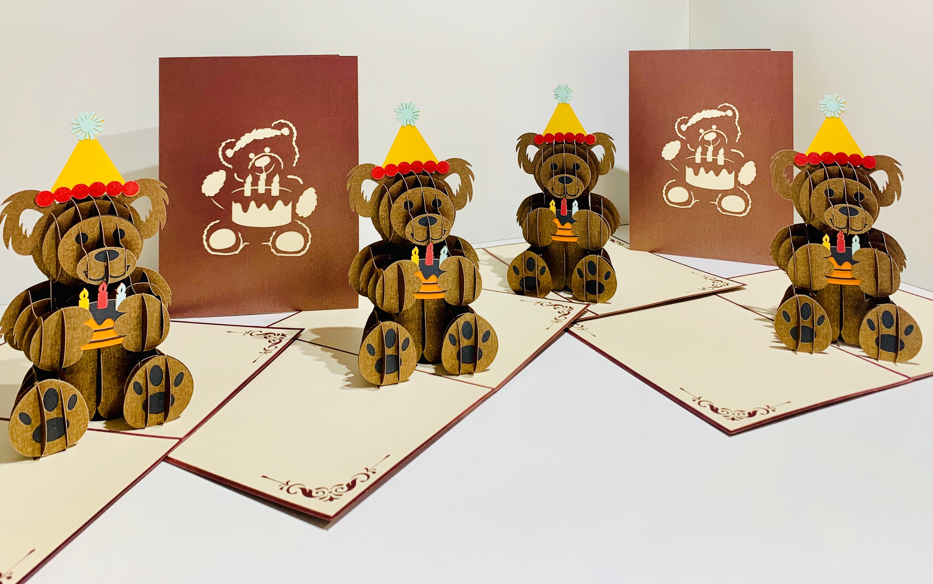 Brown Teddy Bear Birthday Origami Pop Cards 3D Pop Up Greeting Card Thank You Handmade Gift Thinking of You Happy Birthday Occasion Australiana Celebrate the Beauty and Happiness During Special Day Best Wishes Gift