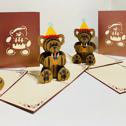 Brown Teddy Bear Birthday Origami Pop Cards 3D Pop Up Greeting Card Thank You Handmade Gift Thinking of You Happy Birthday Occasion Australiana Celebrate the Beauty and Happiness During Special Day Best Wishes Gift