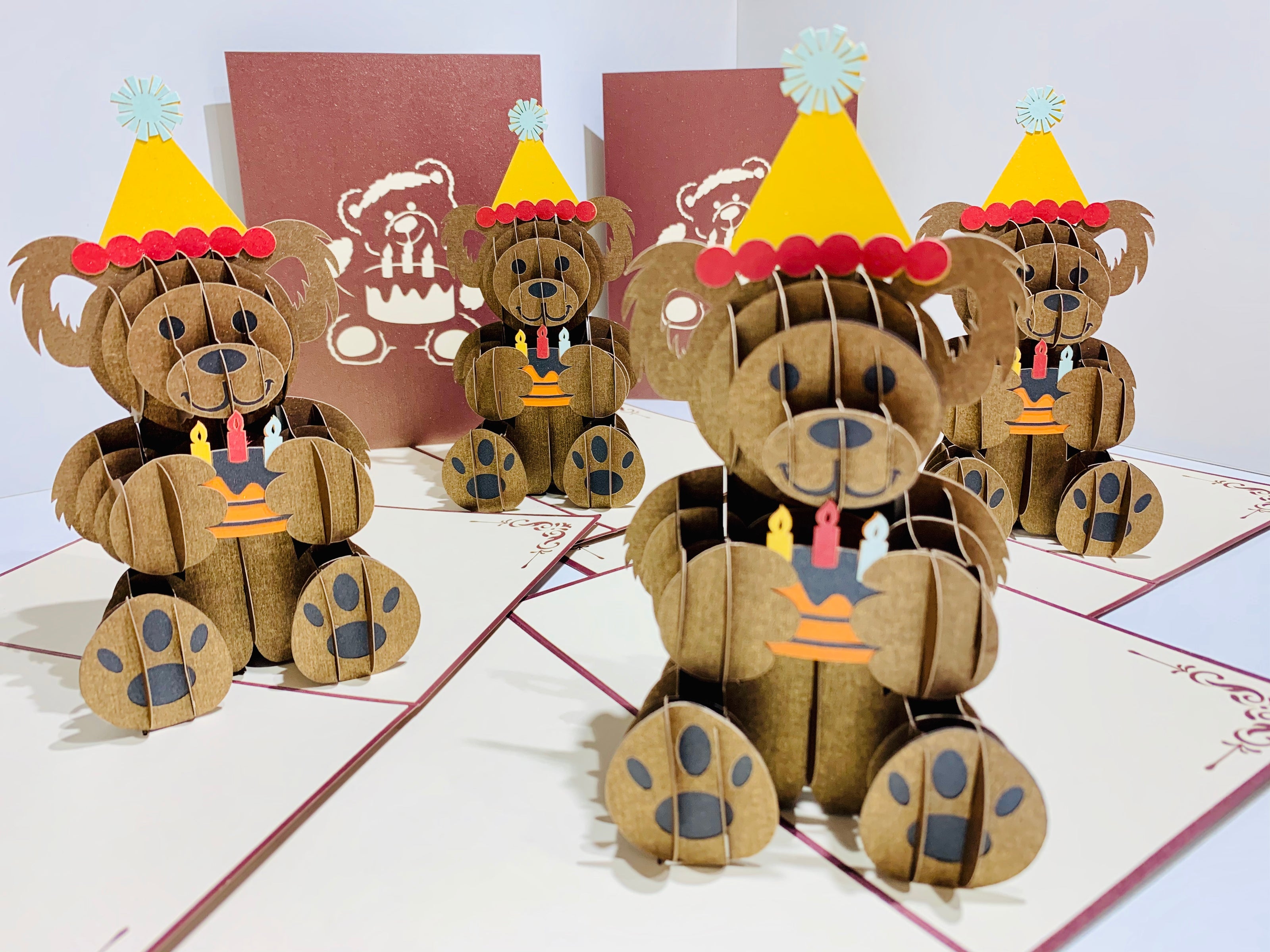 Brown Teddy Bear Birthday Origami Pop Cards 3D Pop Up Greeting Card Thank You Handmade Gift Thinking of You Happy Birthday Occasion Australiana Celebrate the Beauty and Happiness During Special Day Best Wishes Gift
