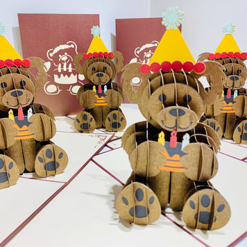 Brown Teddy Bear Birthday Origami Pop Cards 3D Pop Up Greeting Card Thank You Handmade Gift Thinking of You Happy Birthday Occasion Australiana Celebrate the Beauty and Happiness During Special Day Best Wishes Gift