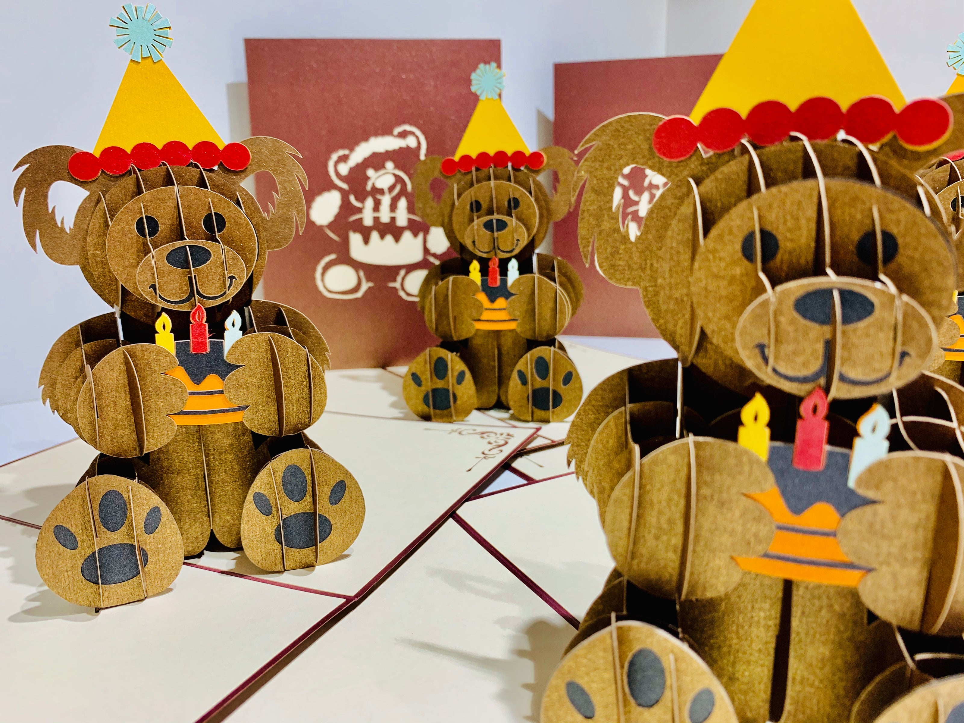 Brown Teddy Bear Birthday Origami Pop Cards 3D Pop Up Greeting Card Thank You Handmade Gift Thinking of You Happy Birthday Occasion Australiana Celebrate the Beauty and Happiness During Special Day Best Wishes Gift
