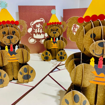Brown Teddy Bear Birthday Origami Pop Cards 3D Pop Up Greeting Card Thank You Handmade Gift Thinking of You Happy Birthday Occasion Australiana Celebrate the Beauty and Happiness During Special Day Best Wishes Gift