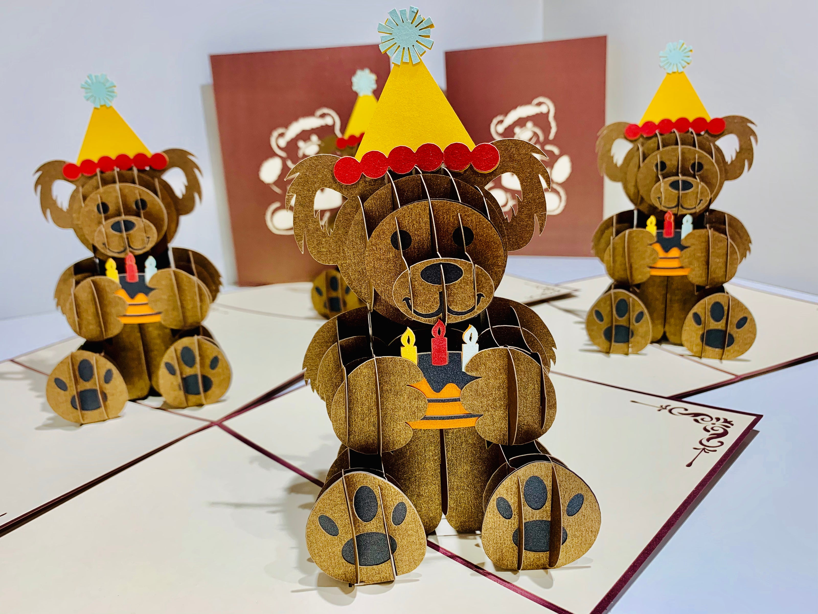 Brown Teddy Bear Birthday Origami Pop Cards 3D Pop Up Greeting Card Thank You Handmade Gift Thinking of You Happy Birthday Occasion Australiana Celebrate the Beauty and Happiness During Special Day Best Wishes Gift