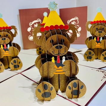 Brown Teddy Bear Birthday Origami Pop Cards 3D Pop Up Greeting Card Thank You Handmade Gift Thinking of You Happy Birthday Occasion Australiana Celebrate the Beauty and Happiness During Special Day Best Wishes Gift