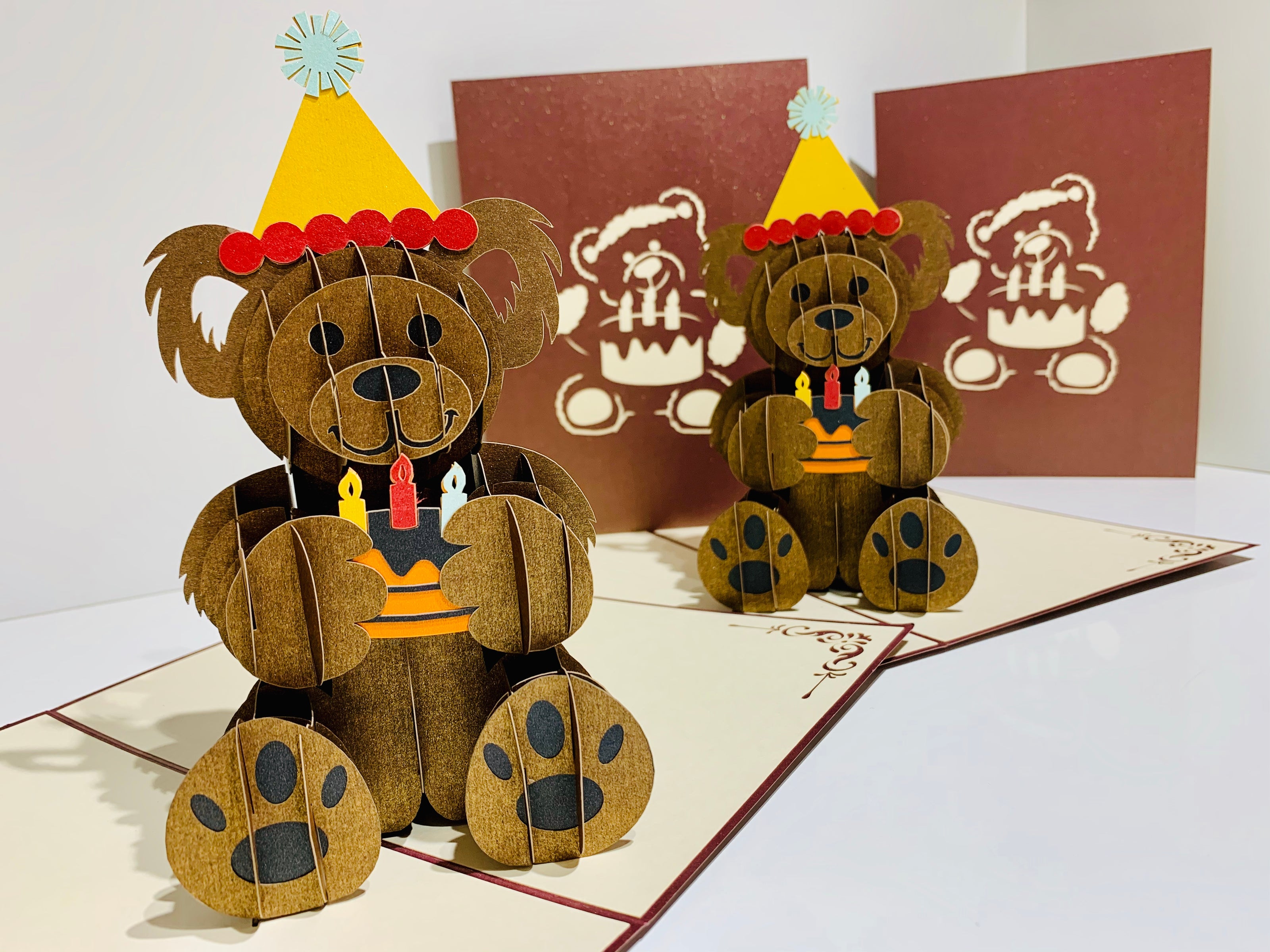 Brown Teddy Bear Birthday Origami Pop Cards 3D Pop Up Greeting Card Thank You Handmade Gift Thinking of You Happy Birthday Occasion Australiana Celebrate the Beauty and Happiness During Special Day Best Wishes Gift