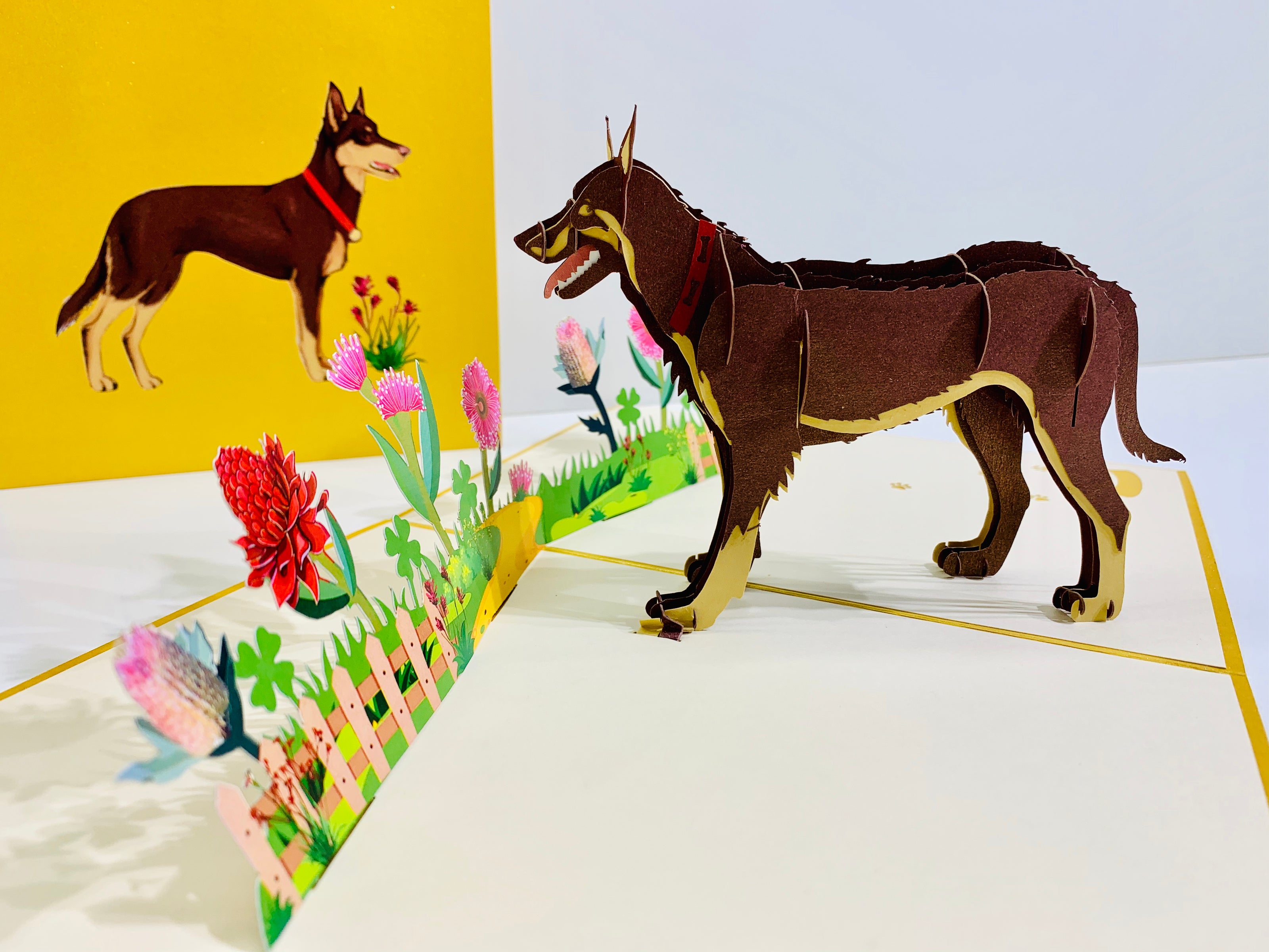 BROWN Australian Kelpie - Great Aussie Working Dog Origami Pop Cards 3D Pop Up Greeting Card Happy Birthday Thank You Handmade Gift Thinking of You Blank Card for Any Occasion Happy Mother's Day Happy Father's Celebrate the Beauty of Animals