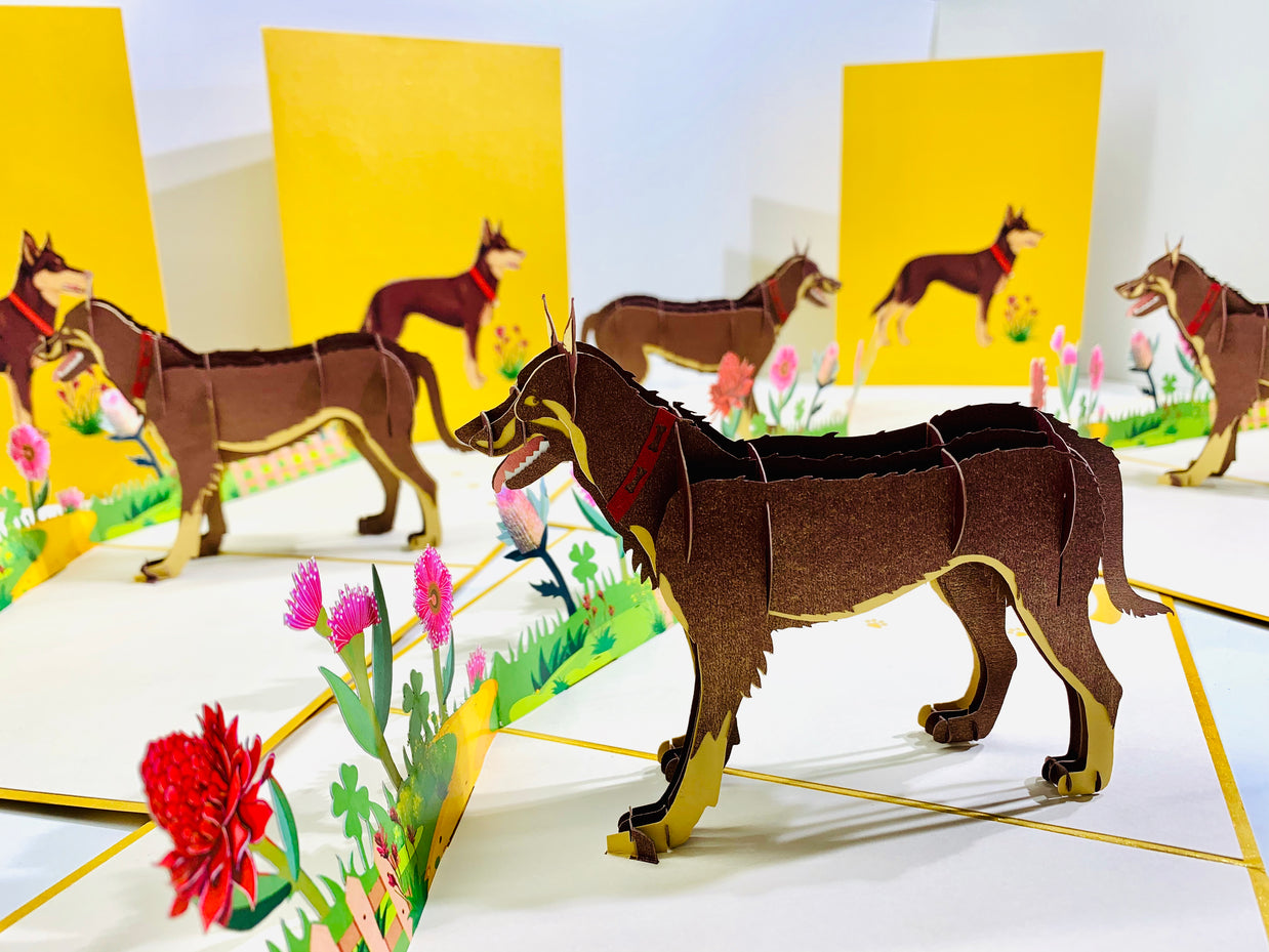 BROWN Australian Kelpie - Great Aussie Working Dog Origami Pop Cards 3D Pop Up Greeting Card Happy Birthday Thank You Handmade Gift Thinking of You Blank Card for Any Occasion Happy Mother's Day Happy Father's Celebrate the Beauty of Animals