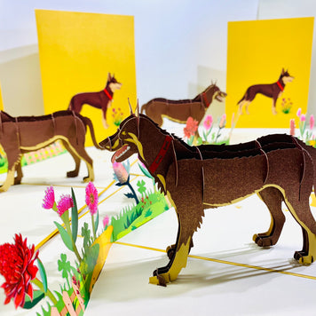 BROWN Australian Kelpie - Great Aussie Working Dog Origami Pop Cards 3D Pop Up Greeting Card Happy Birthday Thank You Handmade Gift Thinking of You Blank Card for Any Occasion Happy Mother's Day Happy Father's Celebrate the Beauty of Animals