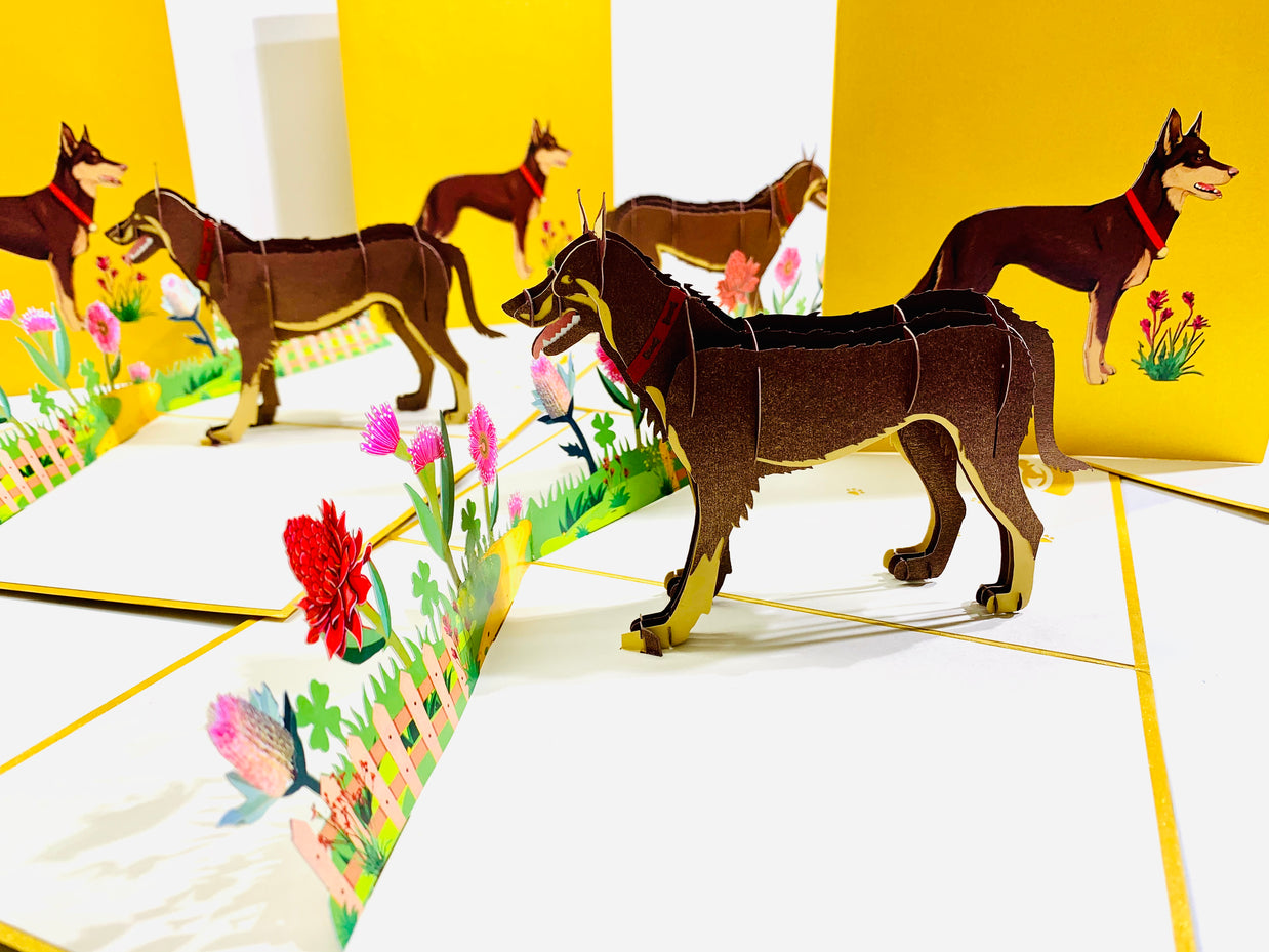 BROWN Australian Kelpie - Great Aussie Working Dog Origami Pop Cards 3D Pop Up Greeting Card Happy Birthday Thank You Handmade Gift Thinking of You Blank Card for Any Occasion Happy Mother's Day Happy Father's Celebrate the Beauty of Animals