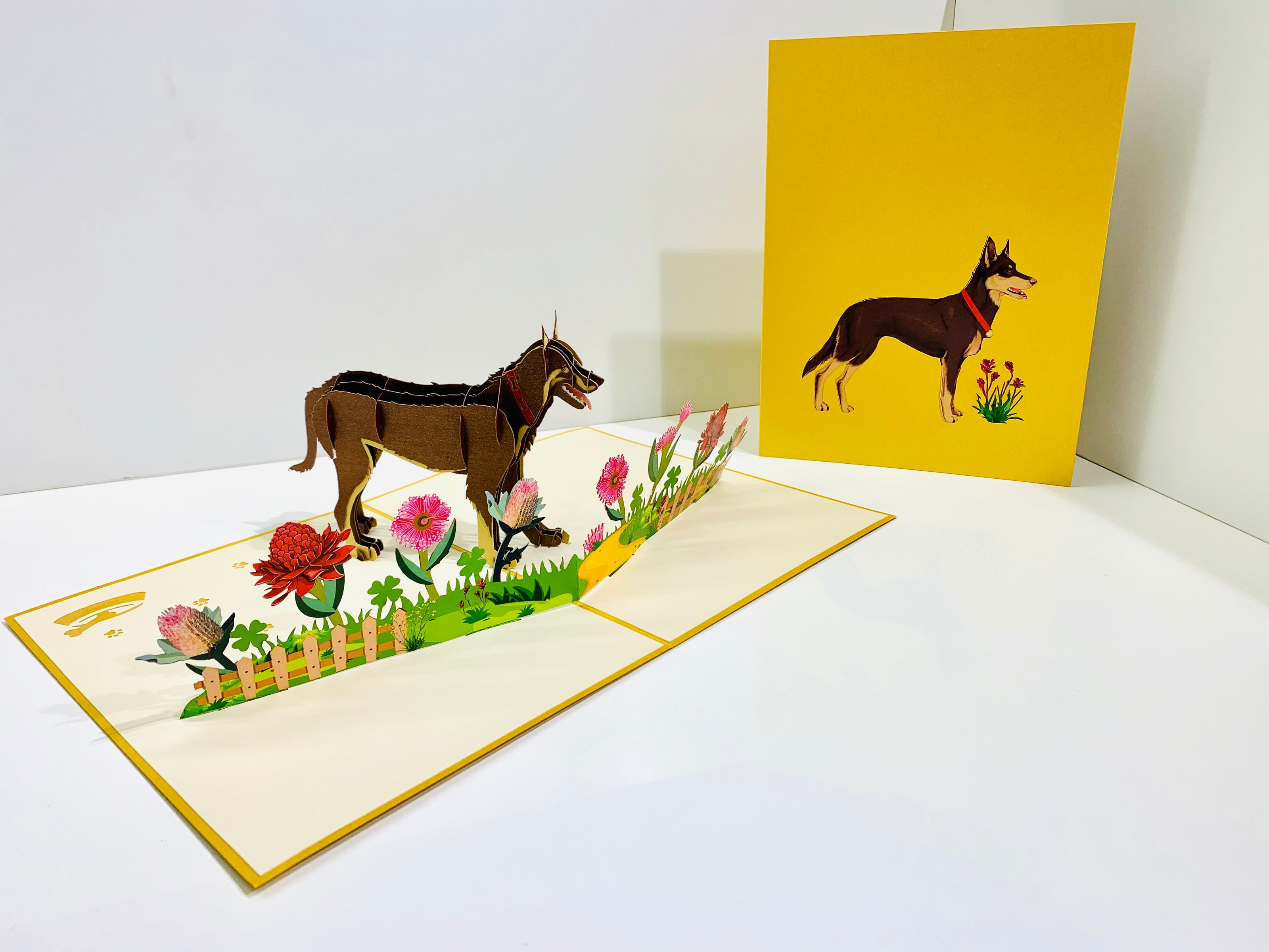 BROWN Australian Kelpie - Great Aussie Working Dog Origami Pop Cards 3D Pop Up Greeting Card Happy Birthday Thank You Handmade Gift Thinking of You Blank Card for Any Occasion Happy Mother's Day Happy Father's Celebrate the Beauty of Animals