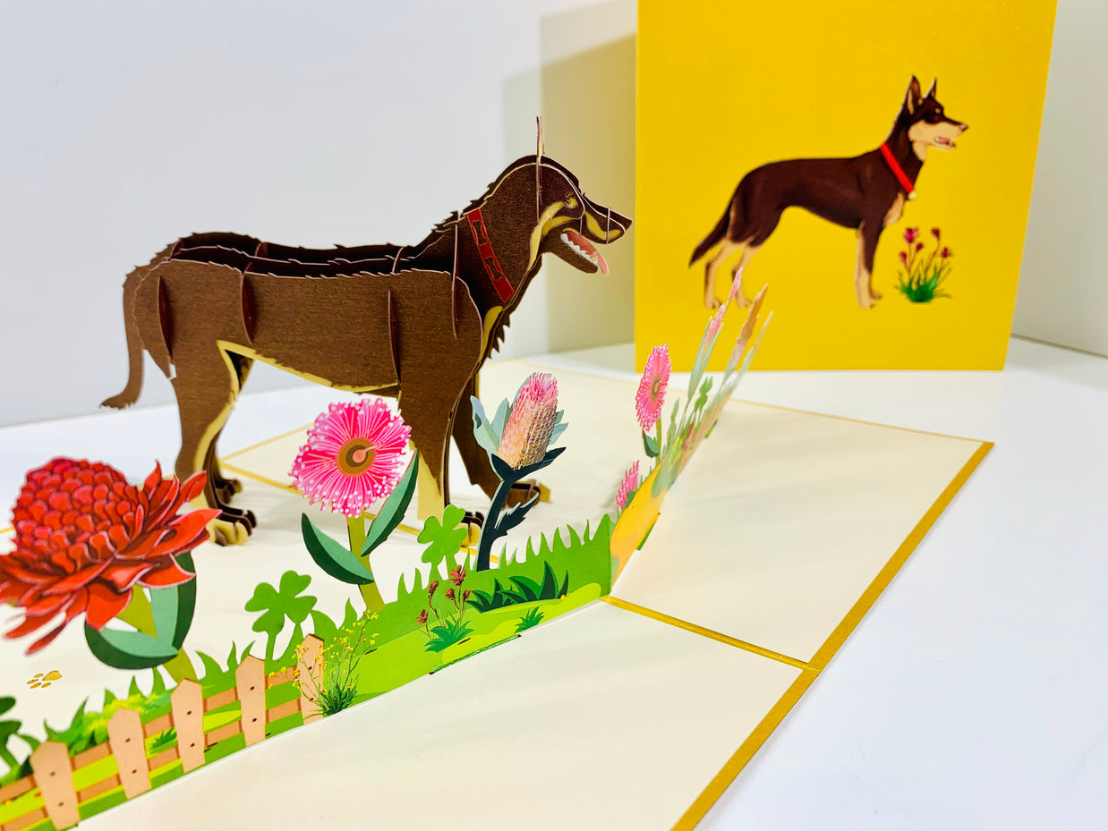 BROWN Australian Kelpie - Great Aussie Working Dog Origami Pop Cards 3D Pop Up Greeting Card Happy Birthday Thank You Handmade Gift Thinking of You Blank Card for Any Occasion Happy Mother's Day Happy Father's Celebrate the Beauty of Animals