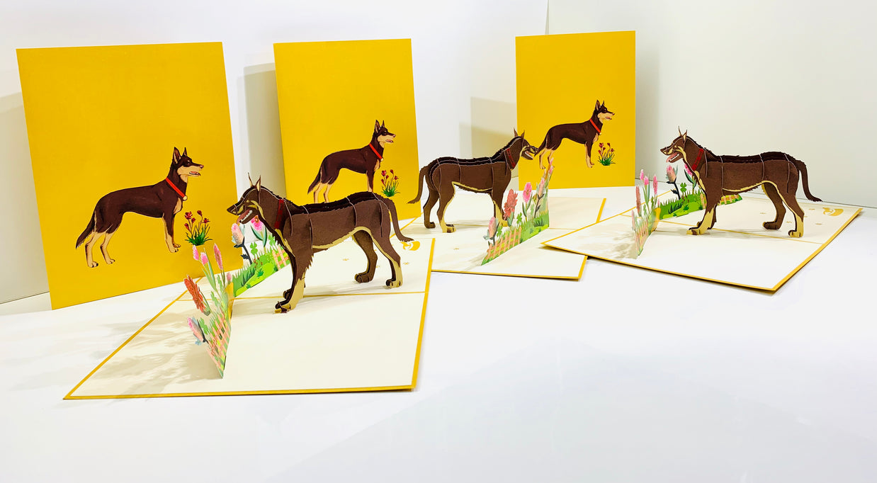 BROWN Australian Kelpie - Great Aussie Working Dog Origami Pop Cards 3D Pop Up Greeting Card Happy Birthday Thank You Handmade Gift Thinking of You Blank Card for Any Occasion Happy Mother's Day Happy Father's Celebrate the Beauty of Animals