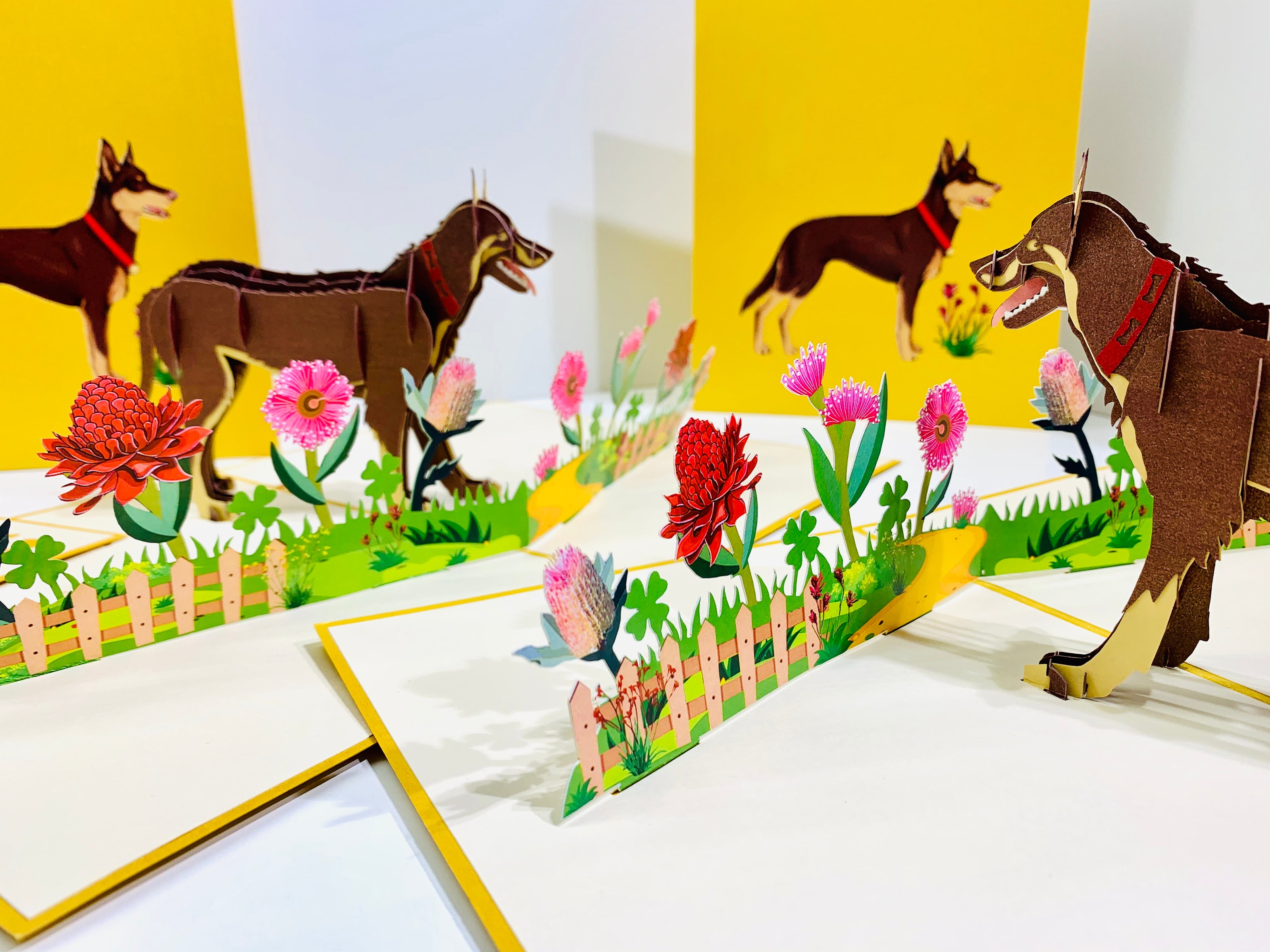 BROWN Australian Kelpie - Great Aussie Working Dog Origami Pop Cards 3D Pop Up Greeting Card Happy Birthday Thank You Handmade Gift Thinking of You Blank Card for Any Occasion Happy Mother's Day Happy Father's Celebrate the Beauty of Animals