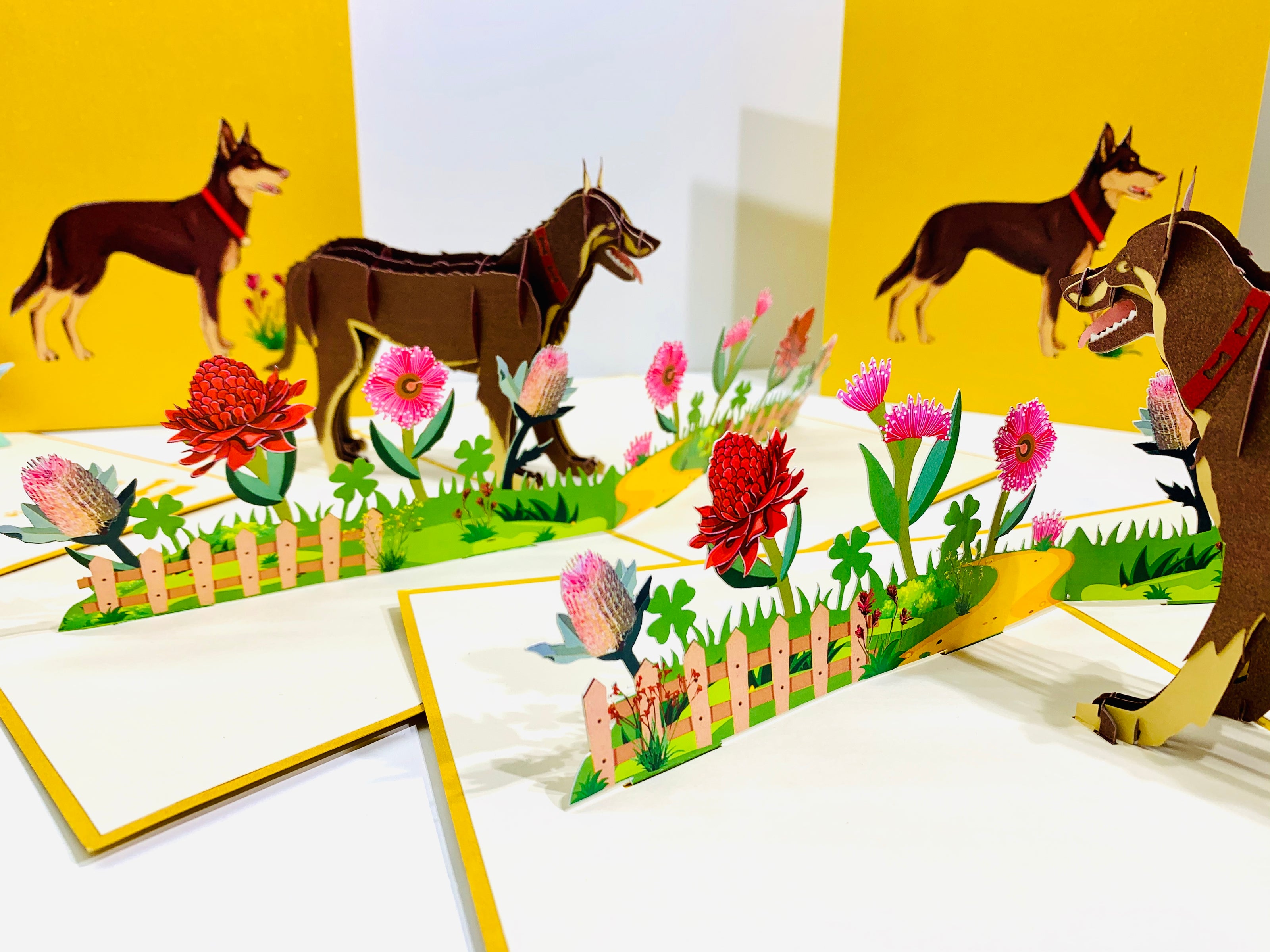 BROWN Australian Kelpie - Great Aussie Working Dog Origami Pop Cards 3D Pop Up Greeting Card Happy Birthday Thank You Handmade Gift Thinking of You Blank Card for Any Occasion Happy Mother's Day Happy Father's Celebrate the Beauty of Animals
