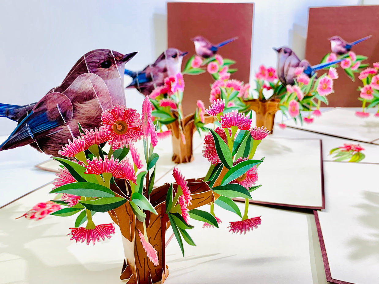Brown "Jenny Wren" Superb Fairy-Wren or Known as Blue Wren Aussie Bird Origami Pop Cards 3D Pop Up Greeting Card Happy Birthday Thank You Handmade Gift Thinking of You Blank Card for Any Occasion Happy Mother's Day Happy Father's Australiana Birds