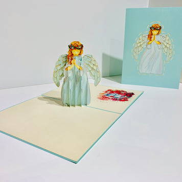 Baby Blue Praying Guardian Angel Origami Pop Cards 3D Pop Up Greeting Card Merry Christmas Thank You Handmade Best Wishes Blank Card Gift Happy Holidays Celebrate the Special Day Moment with Family and Friends Holy