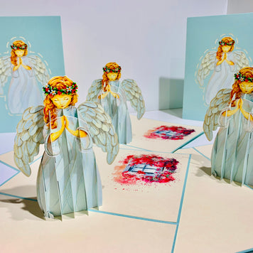 Baby Blue Praying Guardian Angel Origami Pop Cards 3D Pop Up Greeting Card Merry Christmas Thank You Handmade Best Wishes Blank Card Gift Happy Holidays Celebrate the Special Day Moment with Family and Friends Holy
