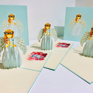 Baby Blue Praying Guardian Angel Origami Pop Cards 3D Pop Up Greeting Card Merry Christmas Thank You Handmade Best Wishes Blank Card Gift Happy Holidays Celebrate the Special Day Moment with Family and Friends Holy