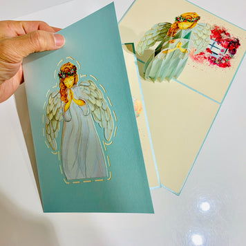 Baby Blue Praying Guardian Angel Origami Pop Cards 3D Pop Up Greeting Card Merry Christmas Thank You Handmade Best Wishes Blank Card Gift Happy Holidays Celebrate the Special Day Moment with Family and Friends Holy