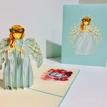 Baby Blue Praying Guardian Angel Origami Pop Cards 3D Pop Up Greeting Card Merry Christmas Thank You Handmade Best Wishes Blank Card Gift Happy Holidays Celebrate the Special Day Moment with Family and Friends Holy