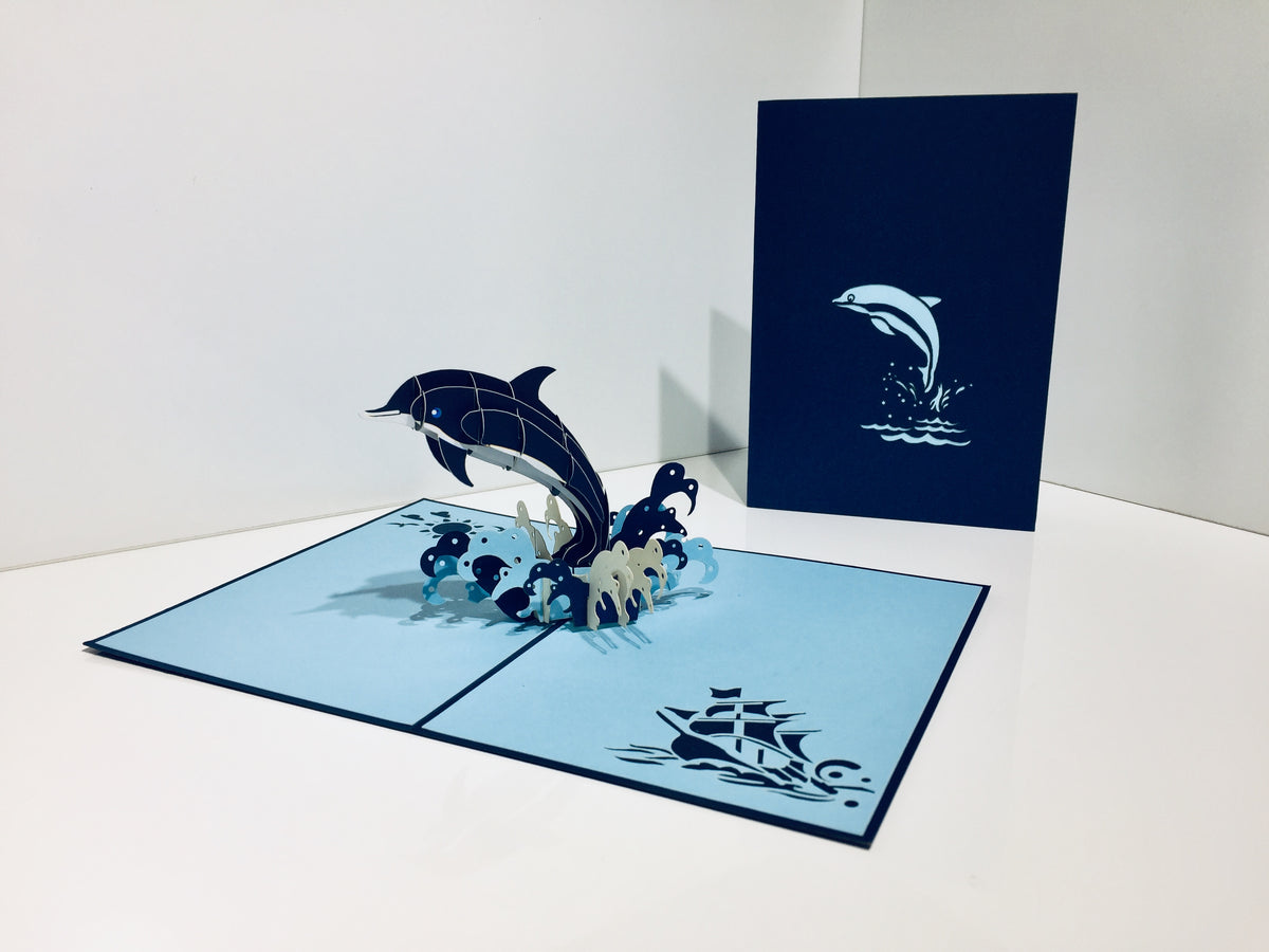 Baby Dolphin in Metallic Navy Blue Origami Pop Cards 3D Pop Up Greeting Card Happy Birthday Thank You Handmade Gift Thinking of You Blank Card for Any Occasion Happy Mother's Day Happy Father's Australiana Celebrate the Beauty of Flower