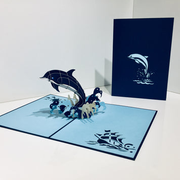 Baby Dolphin in Metallic Navy Blue Origami Pop Cards 3D Pop Up Greeting Card Happy Birthday Thank You Handmade Gift Thinking of You Blank Card for Any Occasion Happy Mother's Day Happy Father's Australiana Celebrate the Beauty of Flower