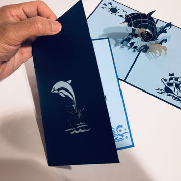 Baby Dolphin in Metallic Navy Blue Origami Pop Cards 3D Pop Up Greeting Card Happy Birthday Thank You Handmade Gift Thinking of You Blank Card for Any Occasion Happy Mother's Day Happy Father's Australiana Celebrate the Beauty of Flower