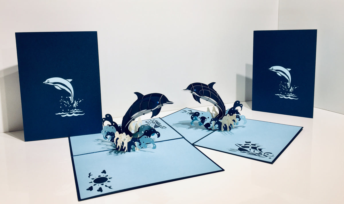 Baby Dolphin in Metallic Navy Blue Origami Pop Cards 3D Pop Up Greeting Card Happy Birthday Thank You Handmade Gift Thinking of You Blank Card for Any Occasion Happy Mother's Day Happy Father's Australiana Celebrate the Beauty of Flower